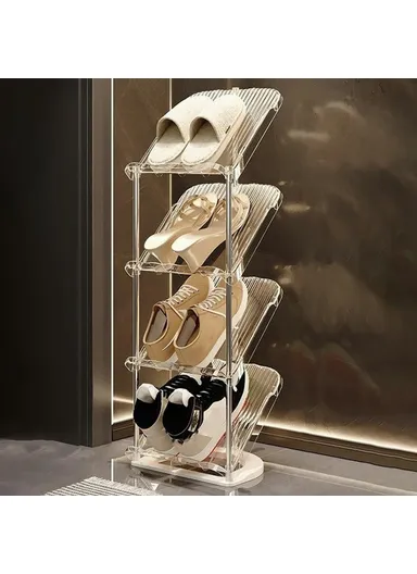 4 Tiers Pipe Narrow Shoe Rack Easy Assembly Space Saving Storage Shelf - Transparent White