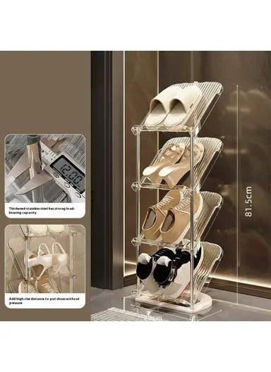 4 Tiers Pipe Narrow Shoe Rack Easy Assembly Space Saving Storage Shelf - Transparent White
