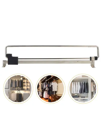 30cm Retractable Clothes Hanger Rod for Closet Wardrobe Heavy Duty Pull Out Hanging Rail - Black