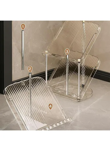 5 Tier PP + Stainless Steel Pipe Narrow Shoe Rack Easy Assembly Space Saving Storage Shelf - Transparent White