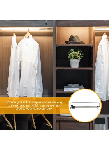 50cm Retractable Clothes Hanger Rod for Closet Wardrobe Heavy Duty Pull Out Hanging Rail - Silver