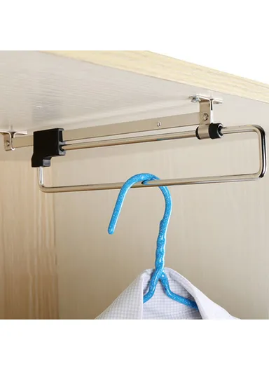45cm Retractable Clothes Hanger Rod for Closet Wardrobe Heavy Duty Pull Out Hanging Rail - Silver