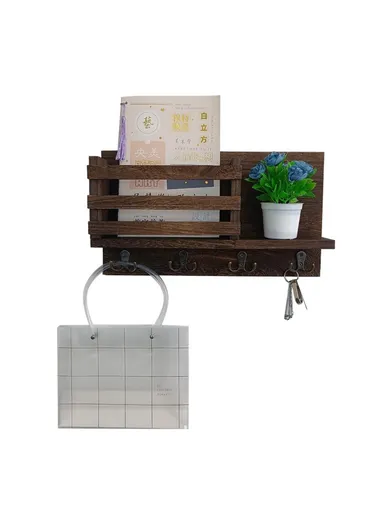 Wall Mounted Wooden Mail Letter Organizer Key Holder Entryway Shelf Multi-Function Storage Rack BH-TZ007 - Style C