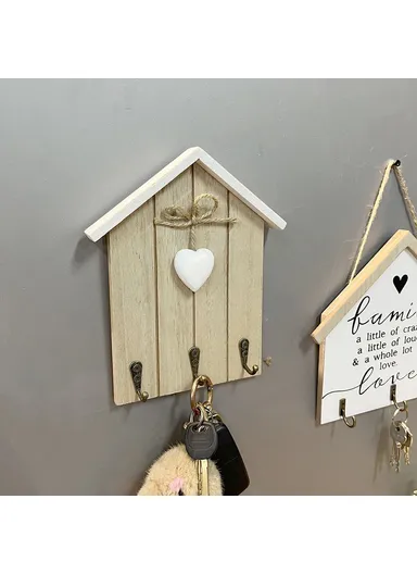 Key Hanger Wall Mount Creative Wooden House Design Entryway Organizer Storage Rack - Wood Color