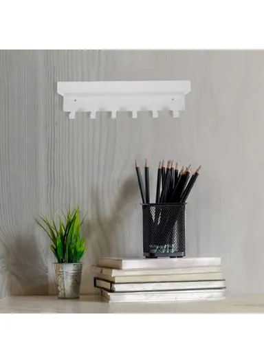 Iron Wall Mounted Key Holder Mail Organizer Hanger Hook Storage Rack for Home Entryway - White
