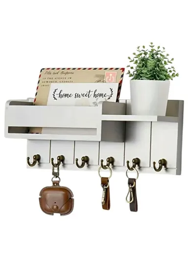 Wooden Wall Mounted Mail Storage Rack Key Holder Bedroom Study Room Hallway Entryway Shelf - White