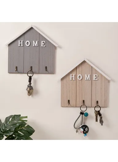 Nordic Style Wooden Wall Mount Key Hanging Hook Storage Rack Creative Entryway Organizer Home Decor - Dark Grey