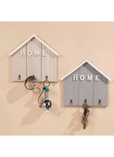 Nordic Style Wooden Wall Mount Key Hanging Hook Storage Rack Creative Entryway Organizer Home Decor - Dark Grey