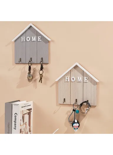 Nordic Style Wooden Wall Mount Key Hanging Hook Storage Rack Creative Entryway Organizer Home Decor - Dark Grey