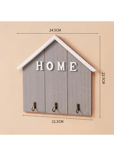 Nordic Style Wooden Wall Mount Key Hanging Hook Storage Rack Creative Entryway Organizer Home Decor - Dark Grey