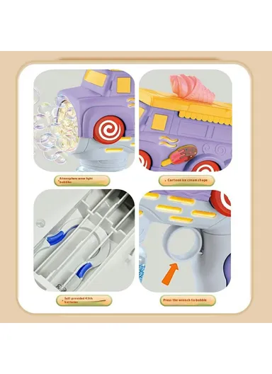 Bubble Machine Toy for Kids Ice Cream Truck Automatic Handheld Bubble Gun 333-38 - Purple