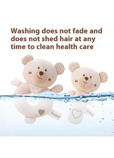 2Pcs Cartoon Animal Baby Rattle Teether Set Organic Cotton Infant Soothing Doll Shaker Toys - Bear