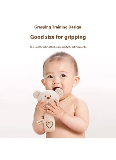 2Pcs Cartoon Animal Baby Rattle Teether Set Organic Cotton Infant Soothing Doll Shaker Toys - Rabbit