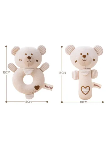 2Pcs Cartoon Animal Baby Rattle Teether Set Organic Cotton Infant Soothing Doll Shaker Toys - Elephant