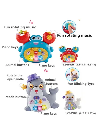 Children Early Education Electronic Keyboard Toy Baby Cartoon Animal Piano with Light Sound - Crab