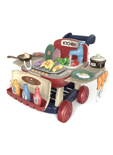 Pretend Play Kitchen Shopping Cart Combo with Sink, Lights &amp; Sounds – Watermelon Red 
