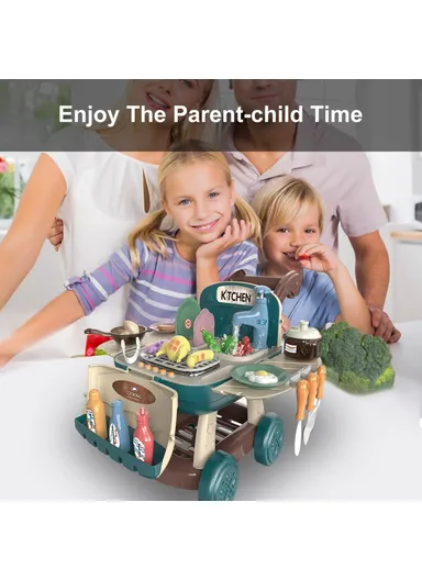 Pretend Play Kitchen Shopping Cart Combo with Sink, Lights &amp; Sounds – Watermelon Red 