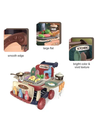 Pretend Play Kitchen Shopping Cart Combo with Sink, Lights &amp; Sounds – Watermelon Red 