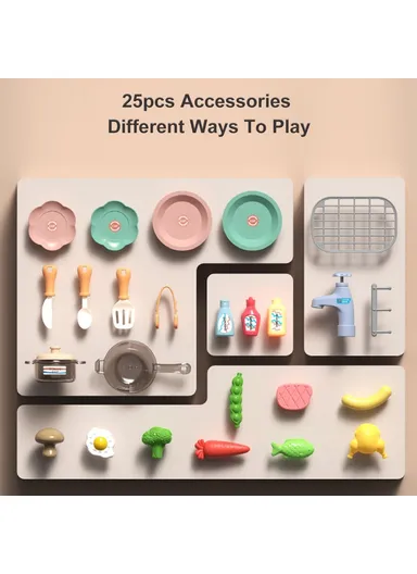 Pretend Play Kitchen Shopping Cart Combo with Sink, Lights &amp; Sounds – Watermelon Red 