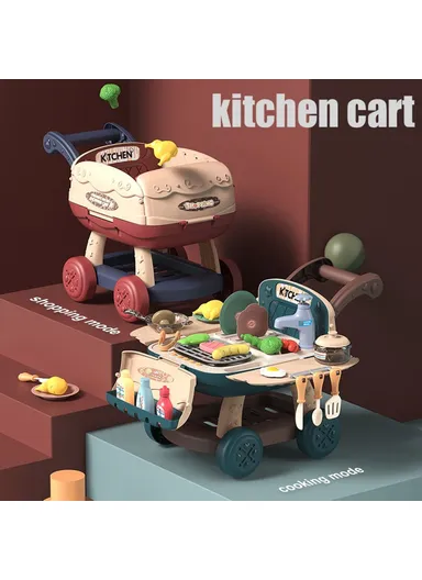 Pretend Play Kitchen Shopping Cart Combo with Sink, Lights &amp; Sounds – Watermelon Red 