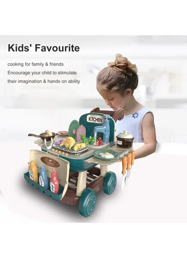 Pretend Play Kitchen Shopping Cart Combo with Sink, Lights &amp; Sounds – Watermelon Red 