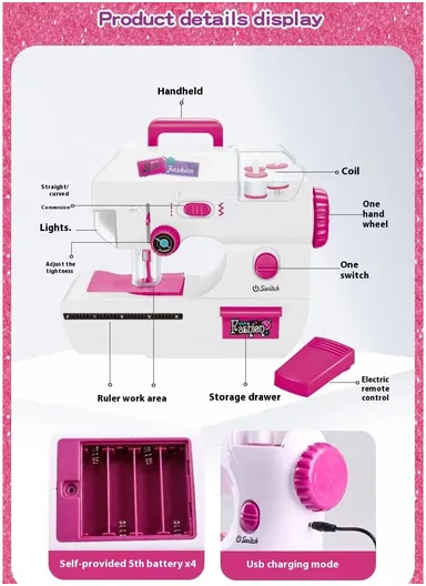 Children Sewing Machine Toy with Light Pretend Play Arts Crafts Kids Toys 7808