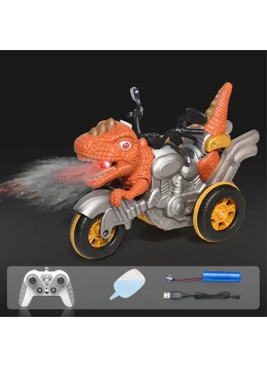 RC Spray Dinosaur Motorcycle Toy Light Sound Stunt Mechanical Vehicle - Brown