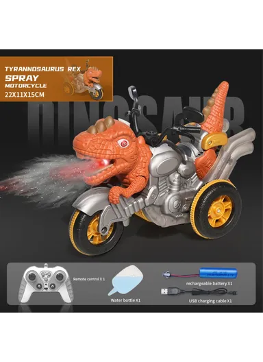 RC Spray Dinosaur Motorcycle Toy Light Sound Stunt Mechanical Vehicle - Brown
