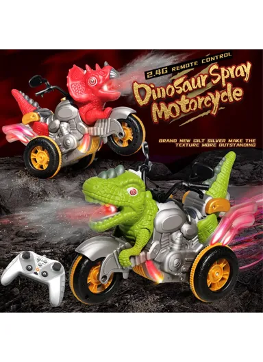RC Spray Dinosaur Motorcycle Toy Light Sound Stunt Mechanical Vehicle - Brown