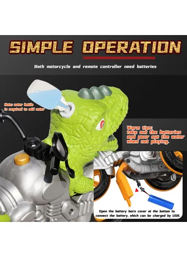 RC Spray Dinosaur Motorcycle Toy Light Sound Stunt Mechanical Vehicle - Brown