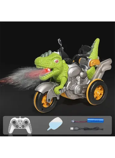 RC Spray Dinosaur Motorcycle Toy Light Sound Stunt Mechanical Vehicle - Green
