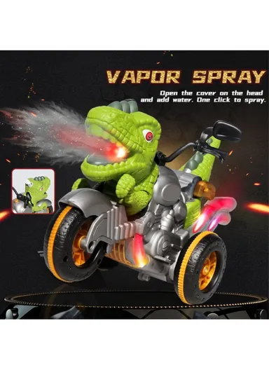 RC Spray Dinosaur Motorcycle Toy Light Sound Stunt Mechanical Vehicle - Green