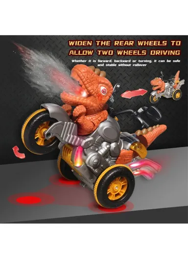 RC Spray Dinosaur Motorcycle Toy Light Sound Stunt Mechanical Vehicle - Green