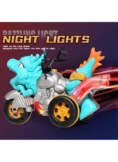 RC Spray Dinosaur Motorcycle Toy Light Sound Stunt Mechanical Vehicle - Green