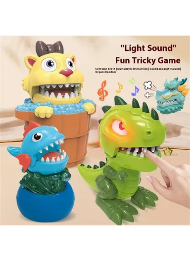 Dinosaur Teeth Game for Kids Biting Finger Push Tooth Down Game Prank Toys with Sound and Light - Blue