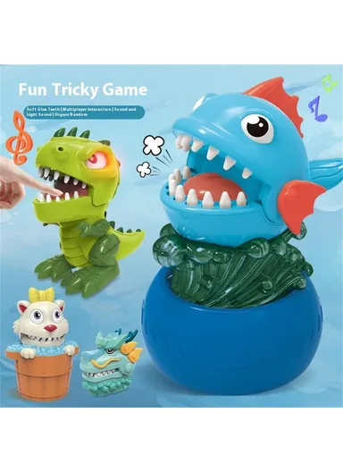 Dinosaur Teeth Game for Kids Biting Finger Push Tooth Down Game Prank Toys with Sound and Light - Blue