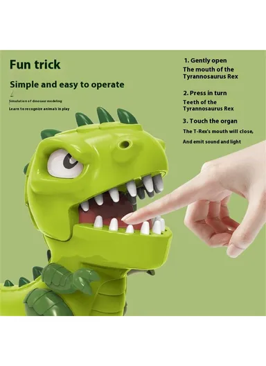 Dinosaur Teeth Game for Kids Biting Finger Push Tooth Down Game Prank Toys with Sound and Light - Blue
