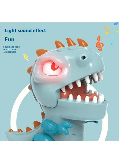 Dinosaur Teeth Game for Kids Biting Finger Push Tooth Down Game Prank Toys with Sound and Light - Blue