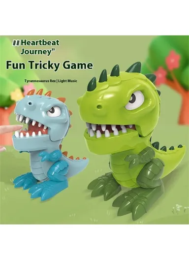 Dinosaur Teeth Game for Kids Biting Finger Push Tooth Down Game Prank Toys with Sound and Light - Green