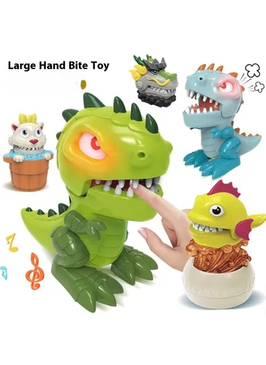 Dinosaur Teeth Game for Kids Biting Finger Push Tooth Down Game Prank Toys with Sound and Light - Green