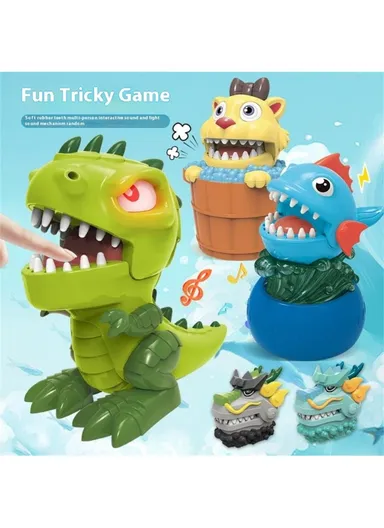 Dinosaur Teeth Game for Kids Biting Finger Push Tooth Down Game Prank Toys with Sound and Light - Green