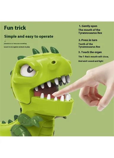 Dinosaur Teeth Game for Kids Biting Finger Push Tooth Down Game Prank Toys with Sound and Light - Green