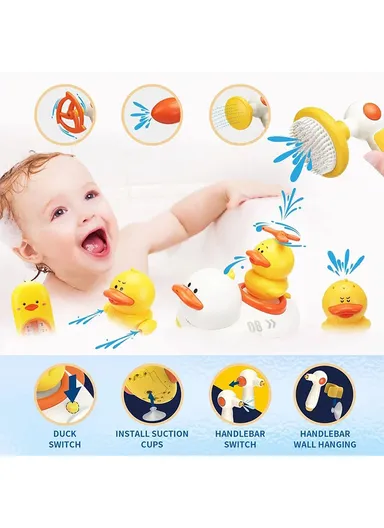 21D Electric Bath Duck Set with Shower Toy Battery Operated Multifunctional Bathtub Playset for Toddlers 