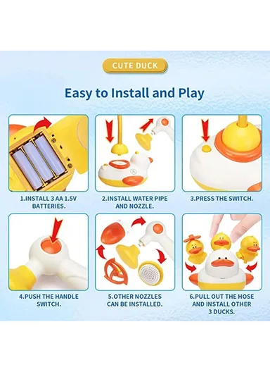 21D Electric Bath Duck Set with Shower Toy Battery Operated Multifunctional Bathtub Playset for Toddlers 