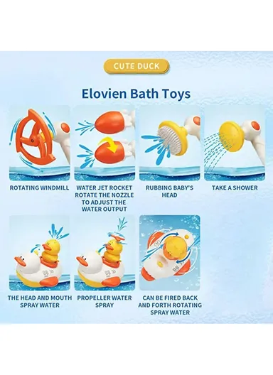 16D Electric Bath Duck Set with Shower Toy Battery Operated Multifunctional Bathtub Playset for Toddlers 