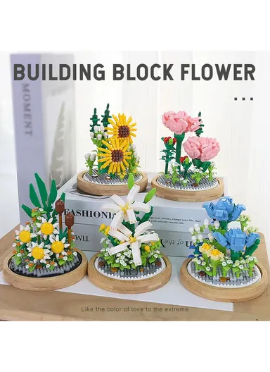 Flower Micro Building Blocks Lily Rose Tulips Bouquet Immortal Daisy Sunflower Mini Brick Figure Toy Home Decor - Daisy