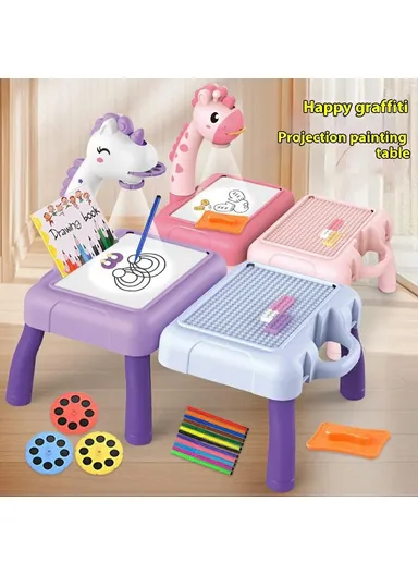 Children DIY Drawing Board Multi-Function Building Block Table Magnetic Writing Board Early Educational Toy - Deer