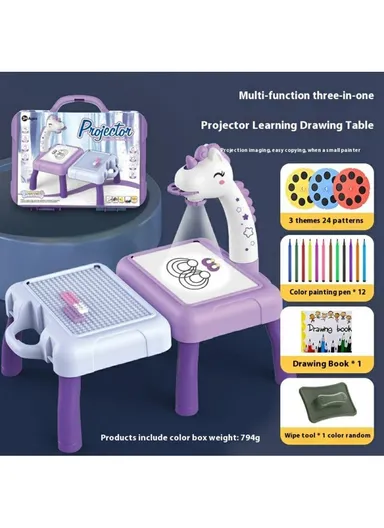 Children DIY Drawing Board Multi-Function Building Block Table Magnetic Writing Board Early Educational Toy - Purple Horse