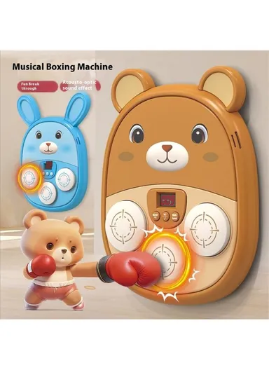 Cartoon Animal Music Boxing Machine for Kids Electronic Reaction Rhythm Interactive Toy - Brown