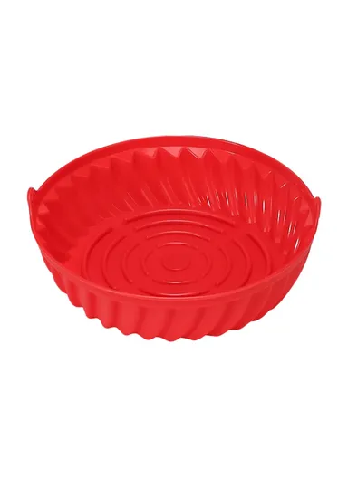 22cm Round Air Fryer Silicone Liner Food-Graded Bakery Pot Non-Stick Reusable Air Fryer Pot BPA-Free, FDA Certified DS11174 - Red